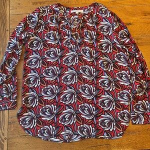 Loft flowered long sleeved blouse red, orange, white, purple medium